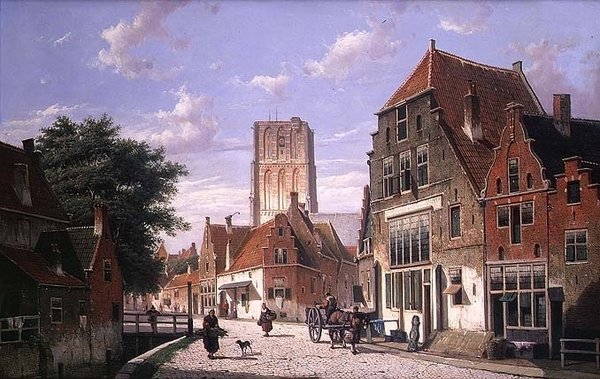 Gadescene i Amsterdam af Willem Koekkoek