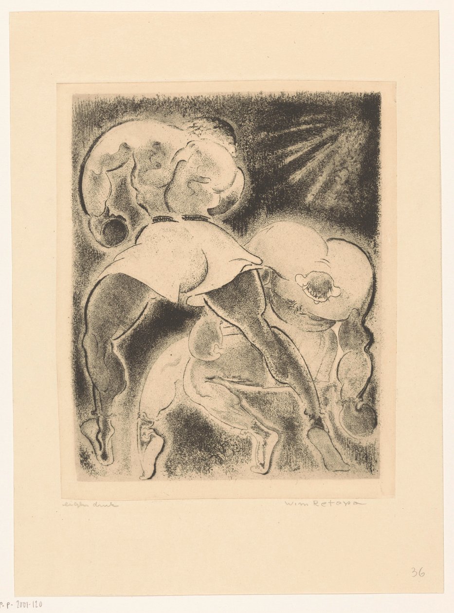 To boksemænd af Willem Retera (signed by artist)