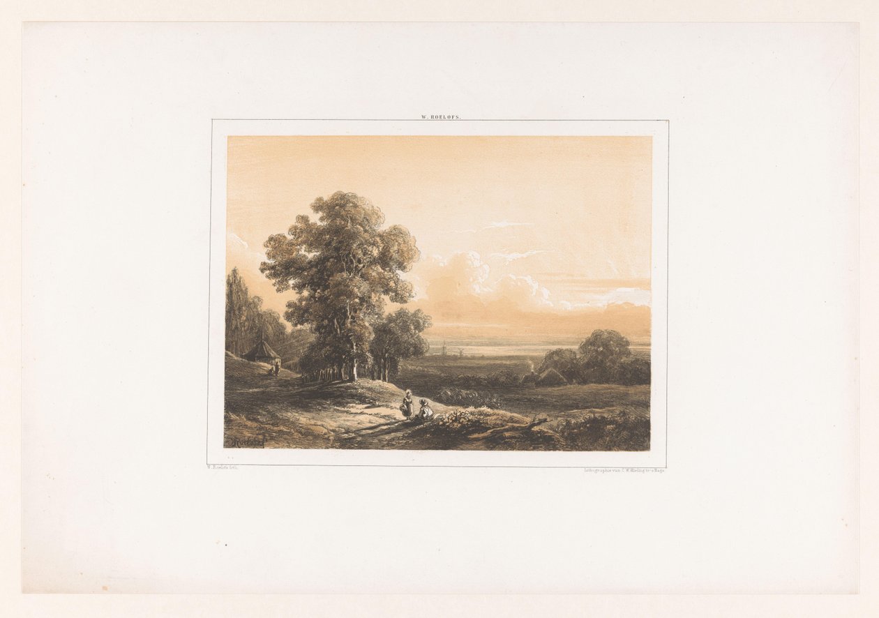 Landskab med to figurer af Willem Roelofs (I)