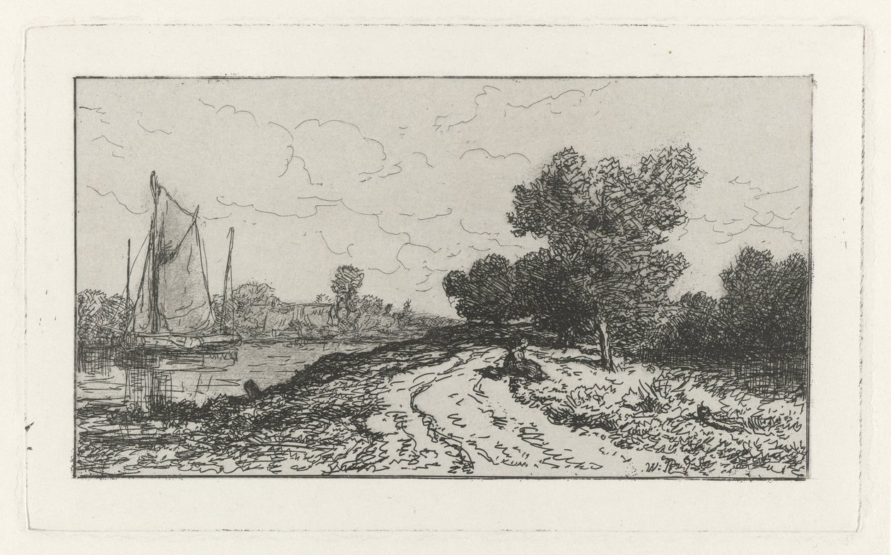 Landevej langs en kanal af Willem Roelofs (I)
