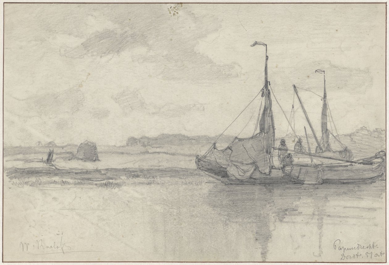 Fiskerbåde i et landskab i Papendrecht af Willem Roelofs (I)