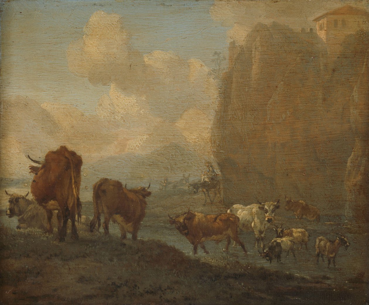 Husdyr ved en flod af Willem Romeyn