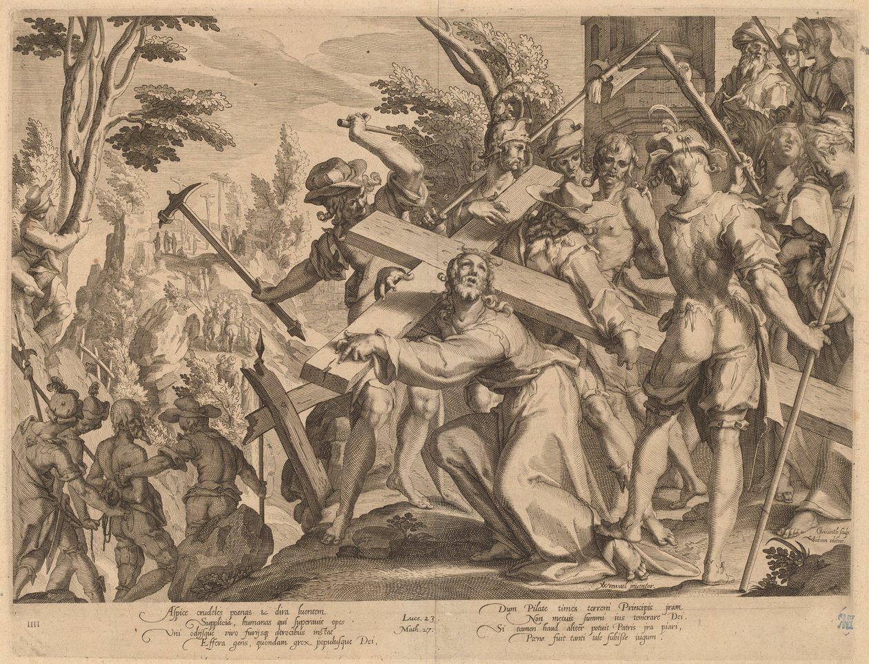 Kristus bærer korset af Willem Swanenburgh, after Joachim Anthonisz Wtewael