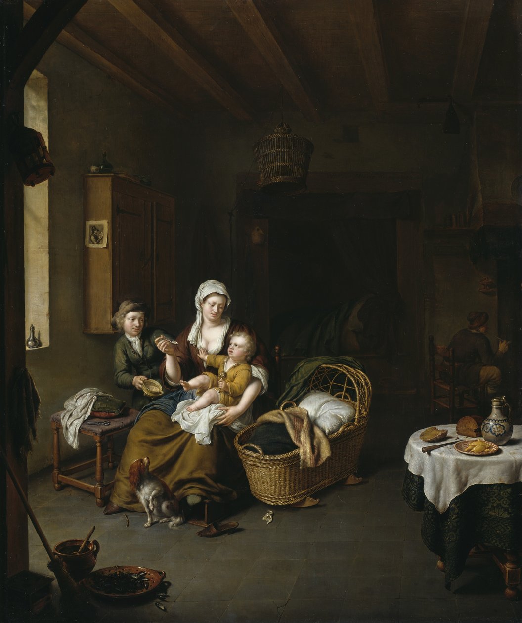 En mor fodrer sit barn af Willem Van Mieris