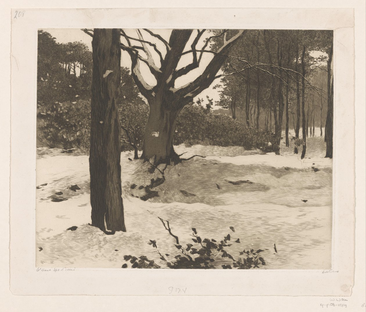 Sneklædt skovlandskab i Ede af Willem Witsen (signed by artist)