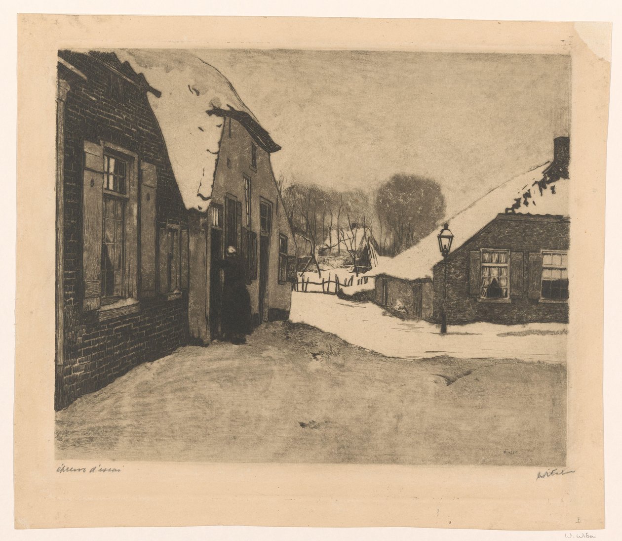 Snedækkede huse i Ede af Willem Witsen (signed by artist)