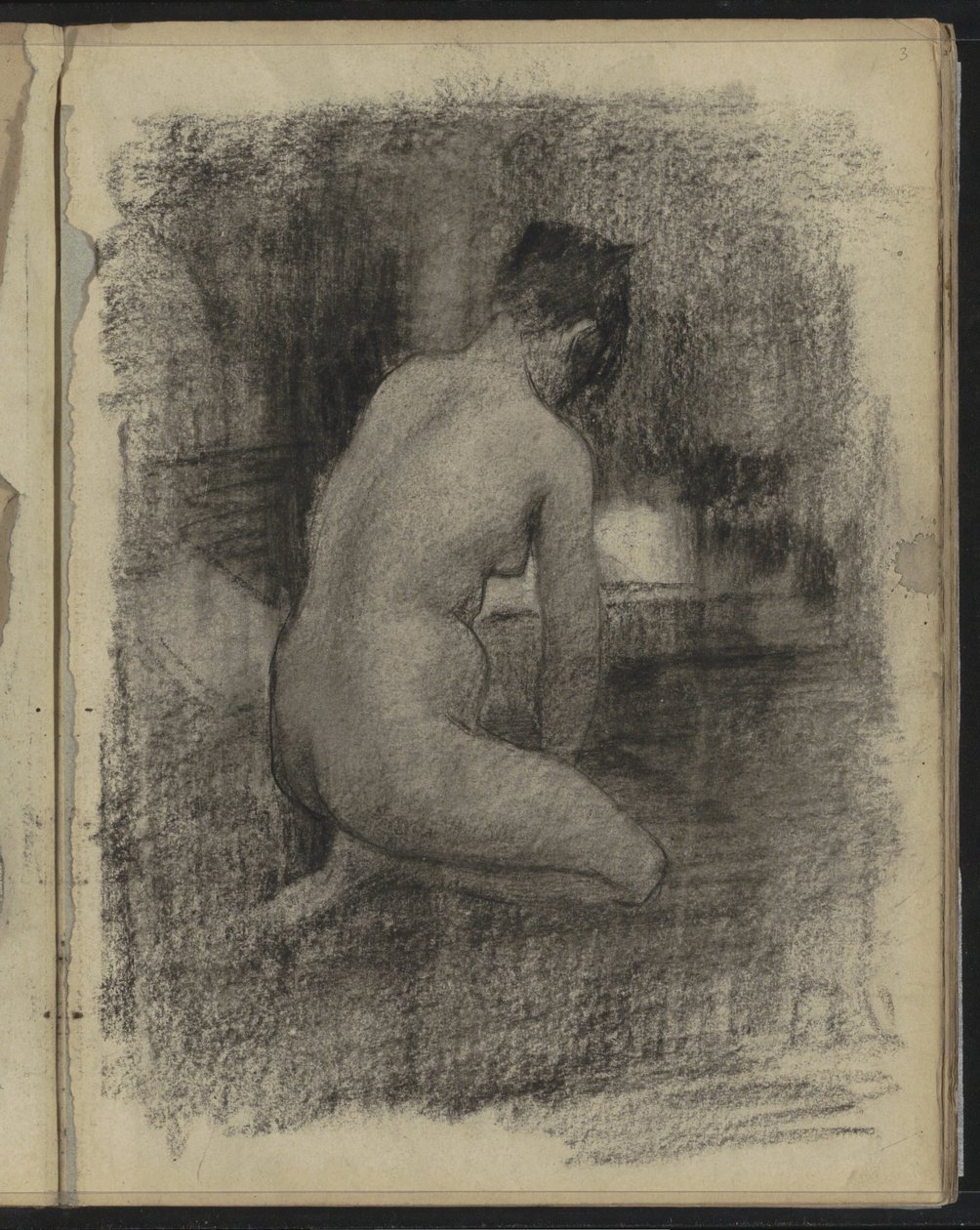 Knælende kvindelig nøgen i et interiør af Willem Arnoldus Witsen