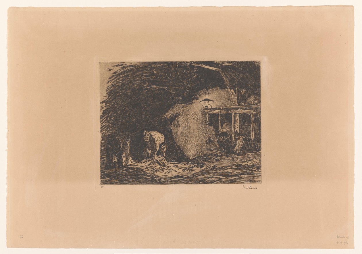 Stabilt interiør ved lampelys af Willem de Zwart (signed by artist)