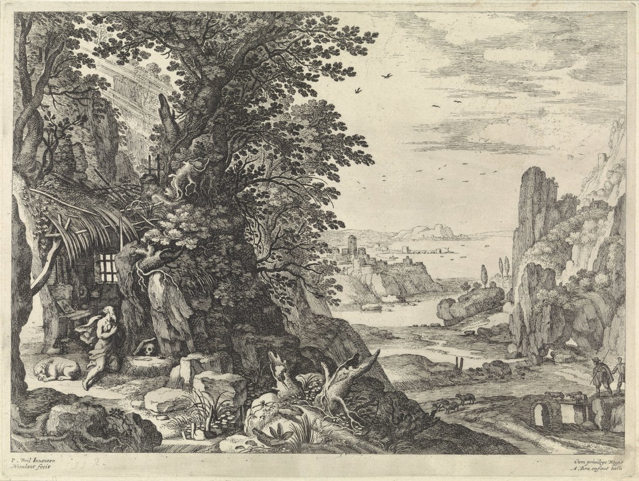 Landskab med Sankt Jerome af Willem van Nieulandt (II)