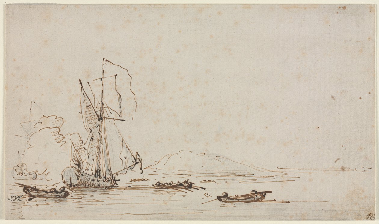 Yacht modtager salut, ca. 1700. af Willem van de Velde