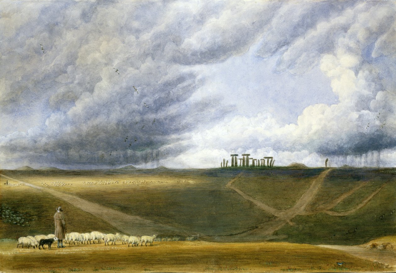 Får græsser ved Stonehenge (wc på papir) af Joseph Mallord William Turner