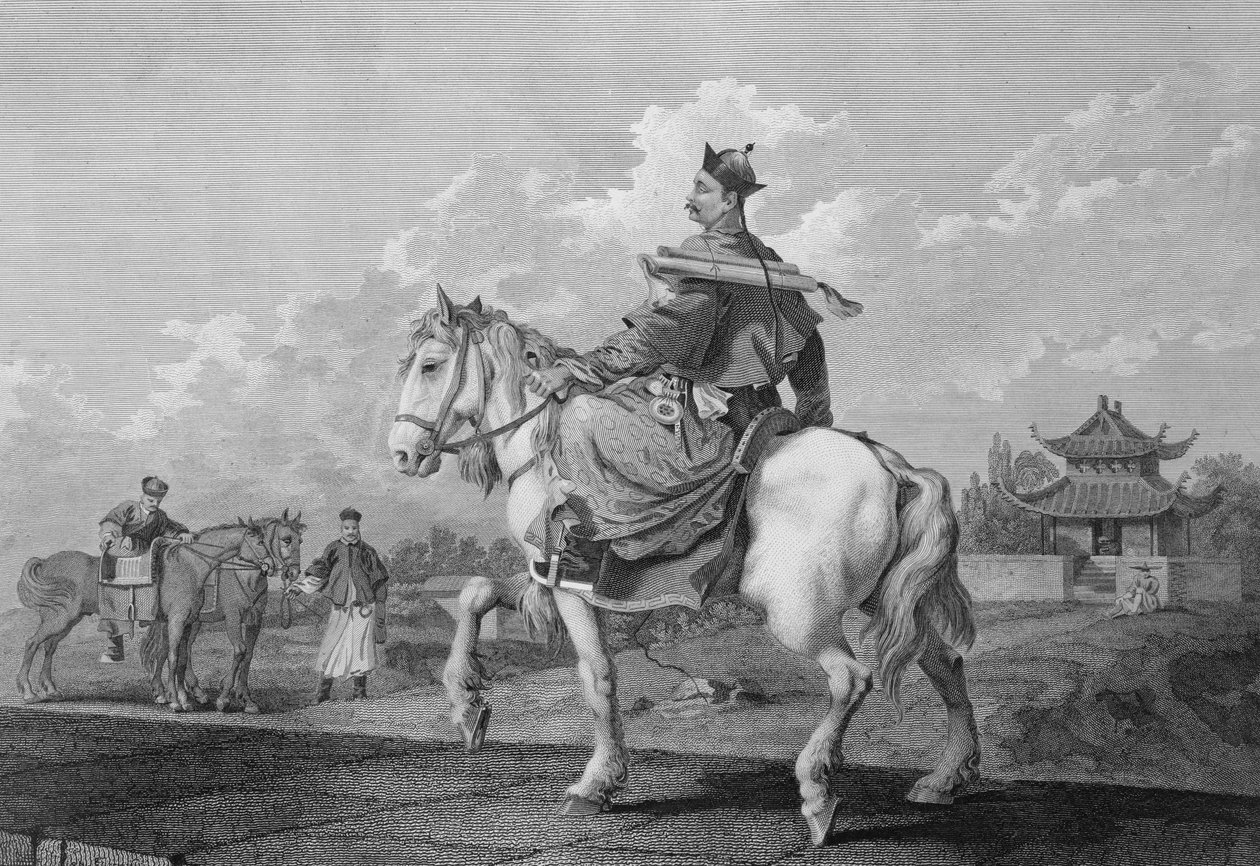 En quan eller mandarin med et brev fra kejseren af Kina, indgraveret af Wilson, pub. af G. Nicol, 1796 af William Alexander