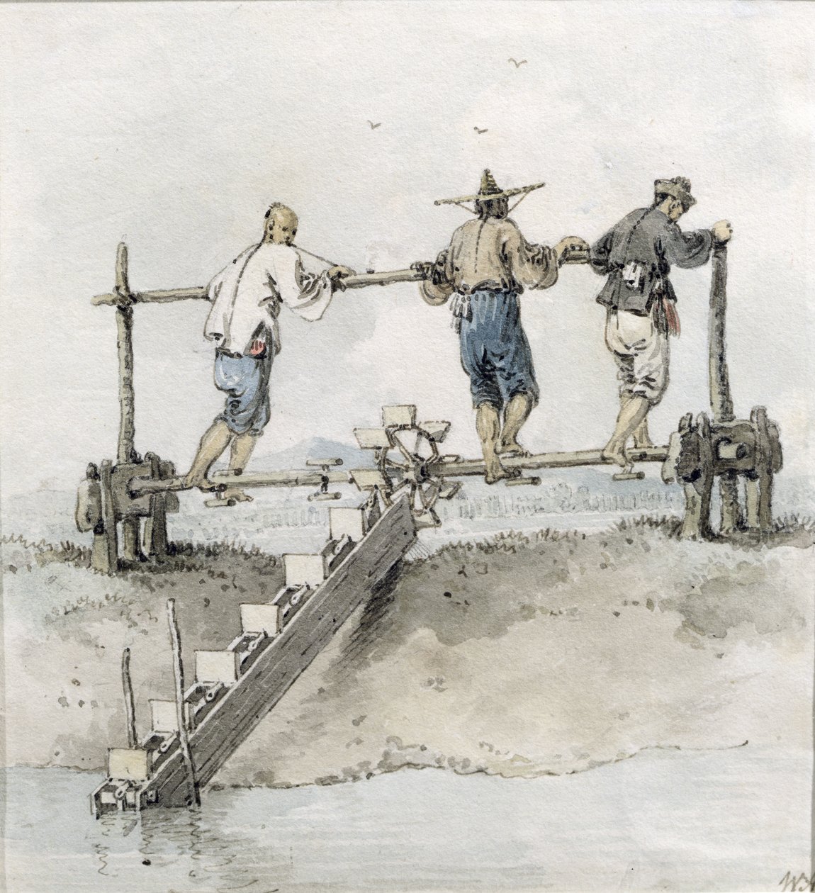 Kinesiske arbejdere, der arbejder på en flod (wc) af William Alexander
