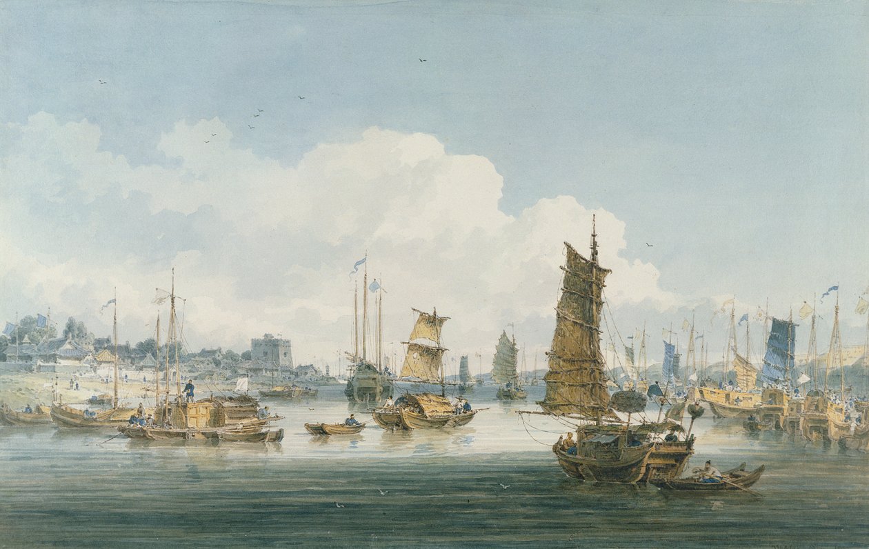 Udsigt nær byen Tientsin, 1800 (wc over grafit på vævet papir) af William Alexander