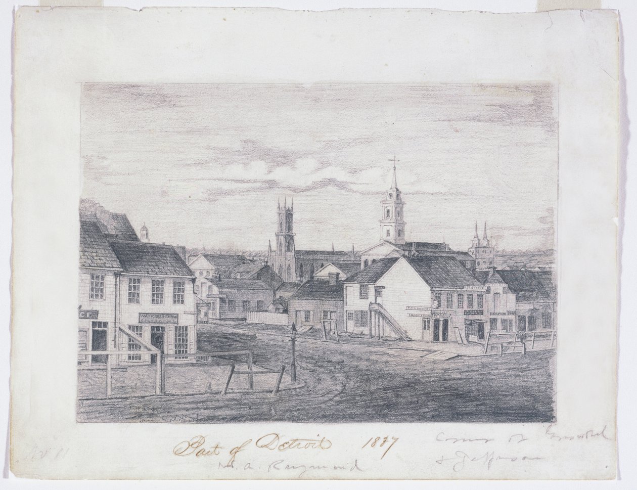 En del af Detroit i 1837, ca. 1837 (grafitblyant på vævet papir) af William Asa Raymond