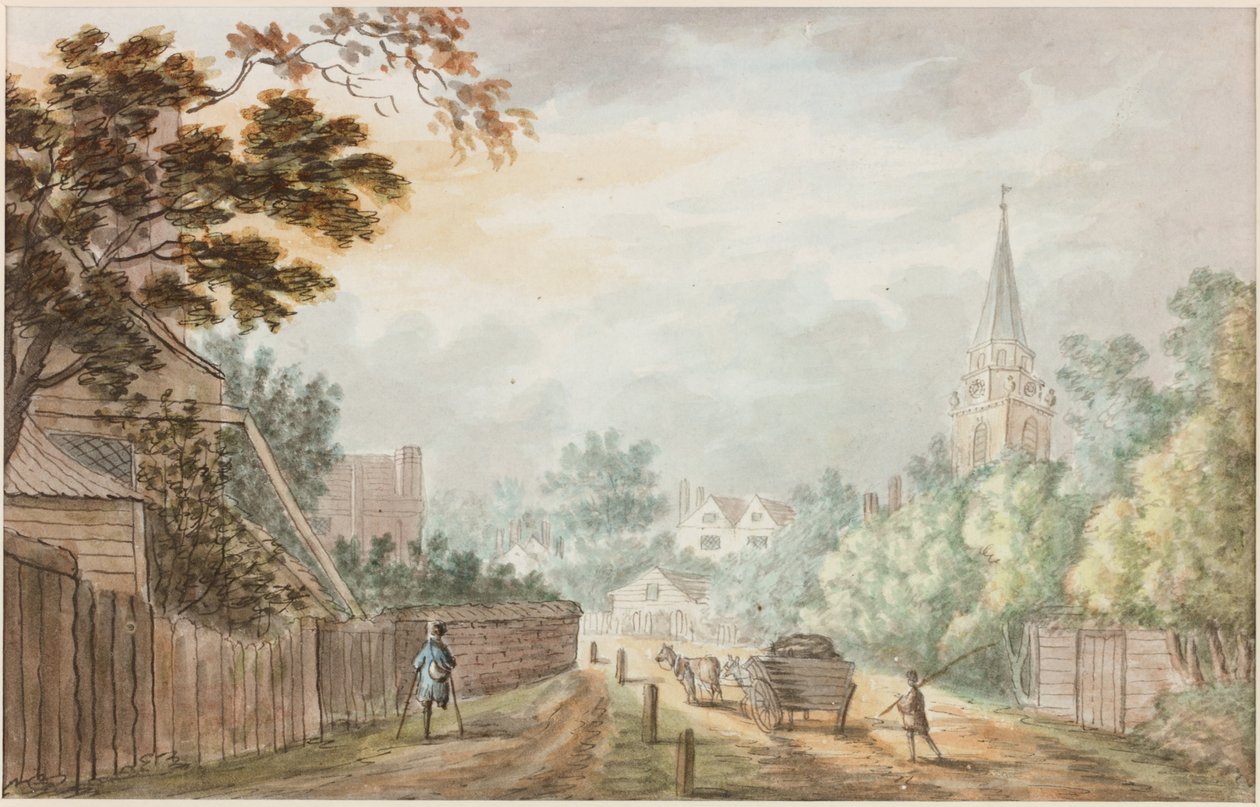 A View in the Lane nær Battersea Fields (blyant og akvarel på papir) af William Beilby