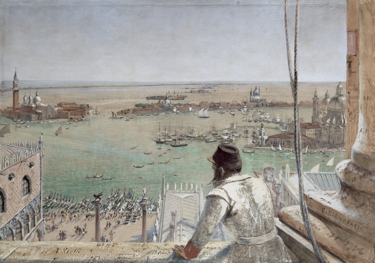 San Marco-bassinet fra Campanile, Venedig, 1862 (wc på papir) af William Bell Scott