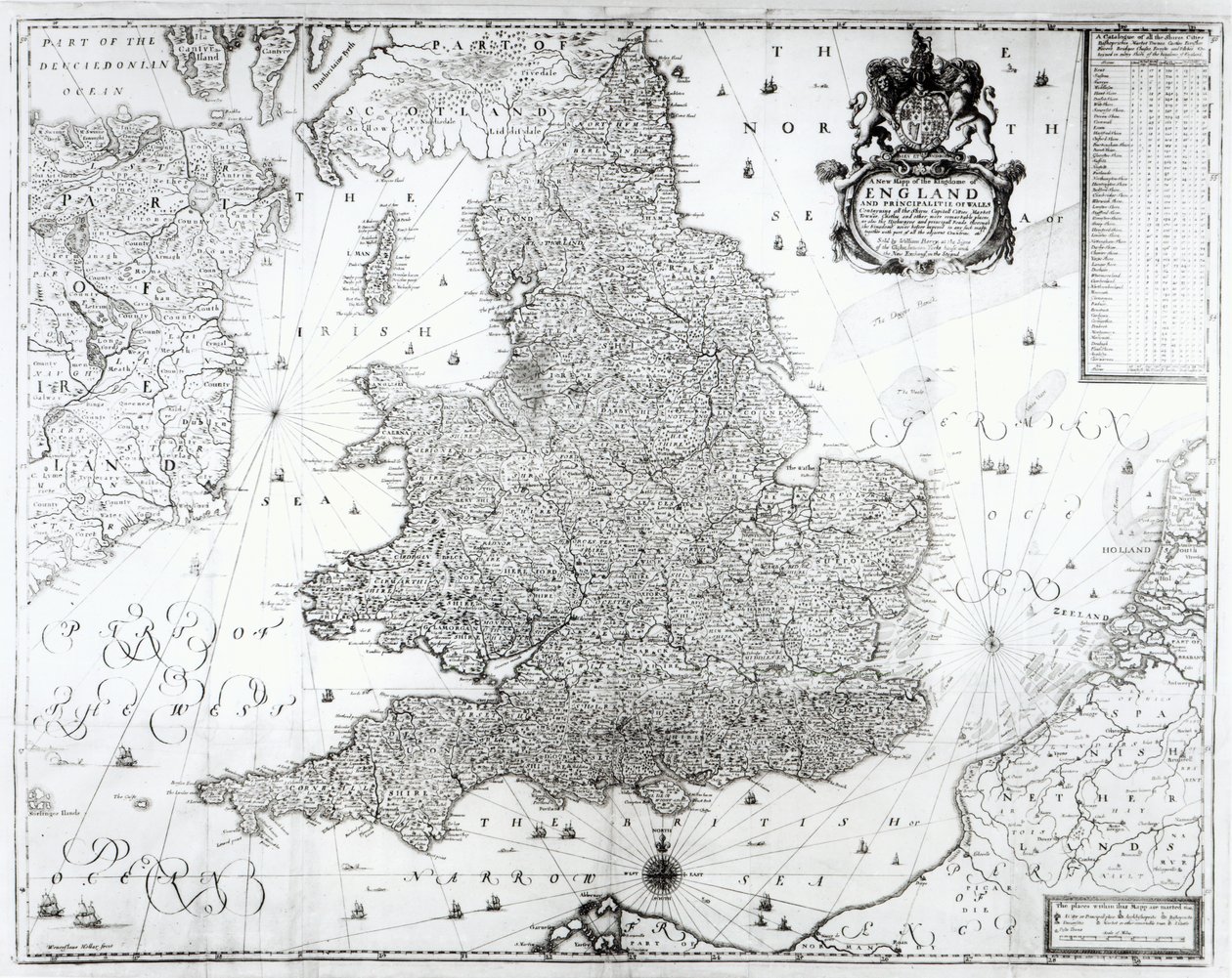 Et nyt kort over kongeriget England og fyrstedømmet Wales, 1669 af William Berry
