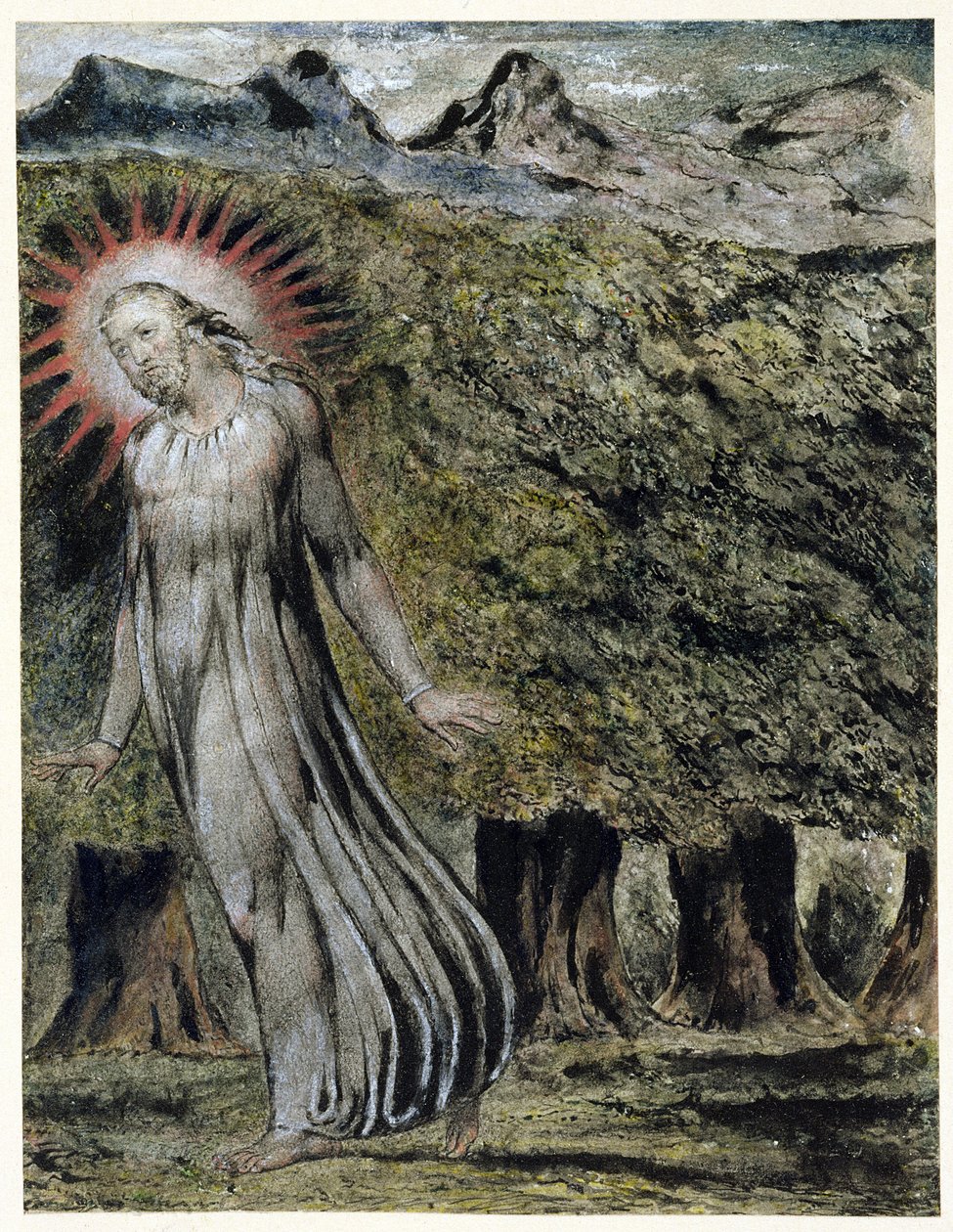 A Prophet in the Wilderness (pen og blæk med gouache på papir) af William Blake