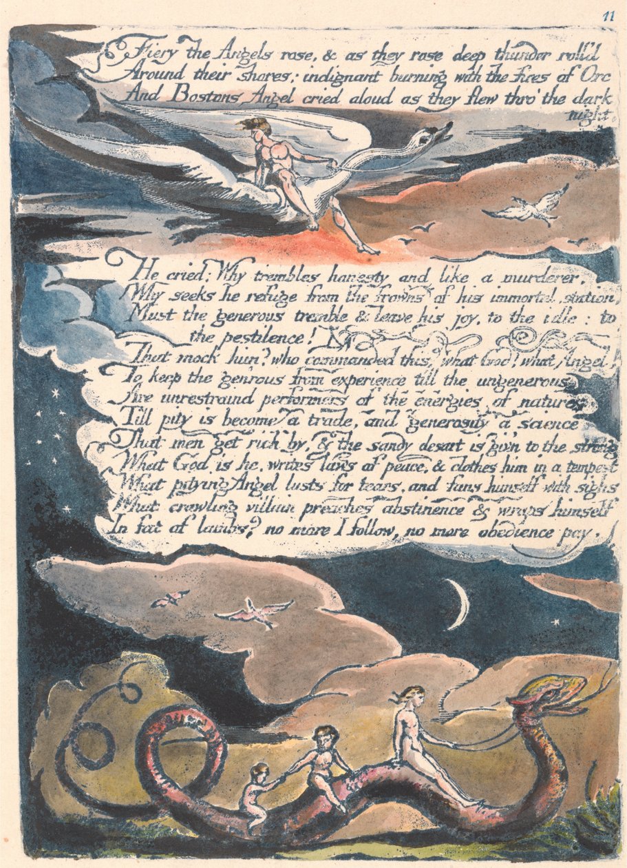 Amerika. En profeti, plade 13, Fiery the Angels Rose .... af William Blake