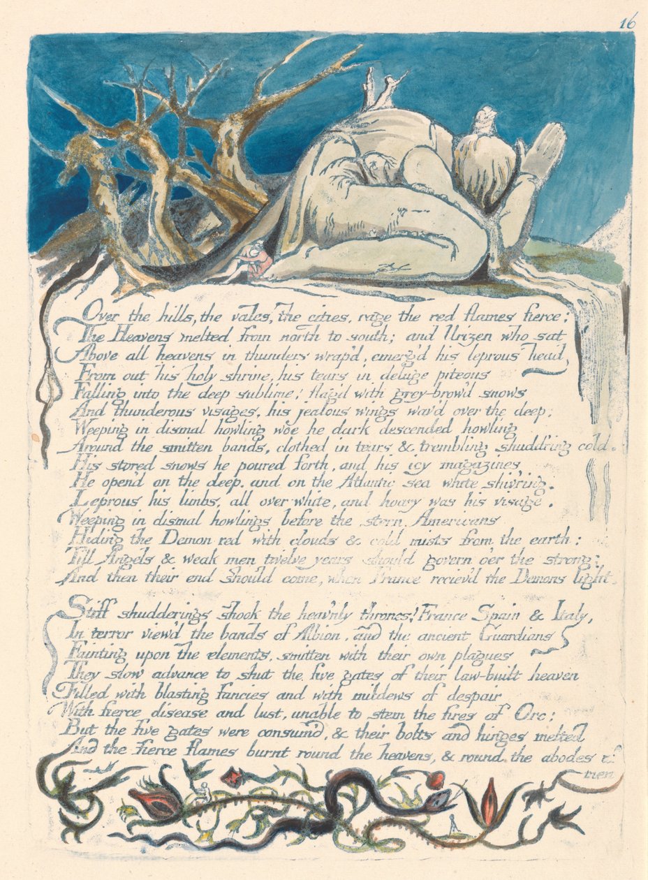 Amerika. En profeti, plade 18, over bakkerne .... af William Blake