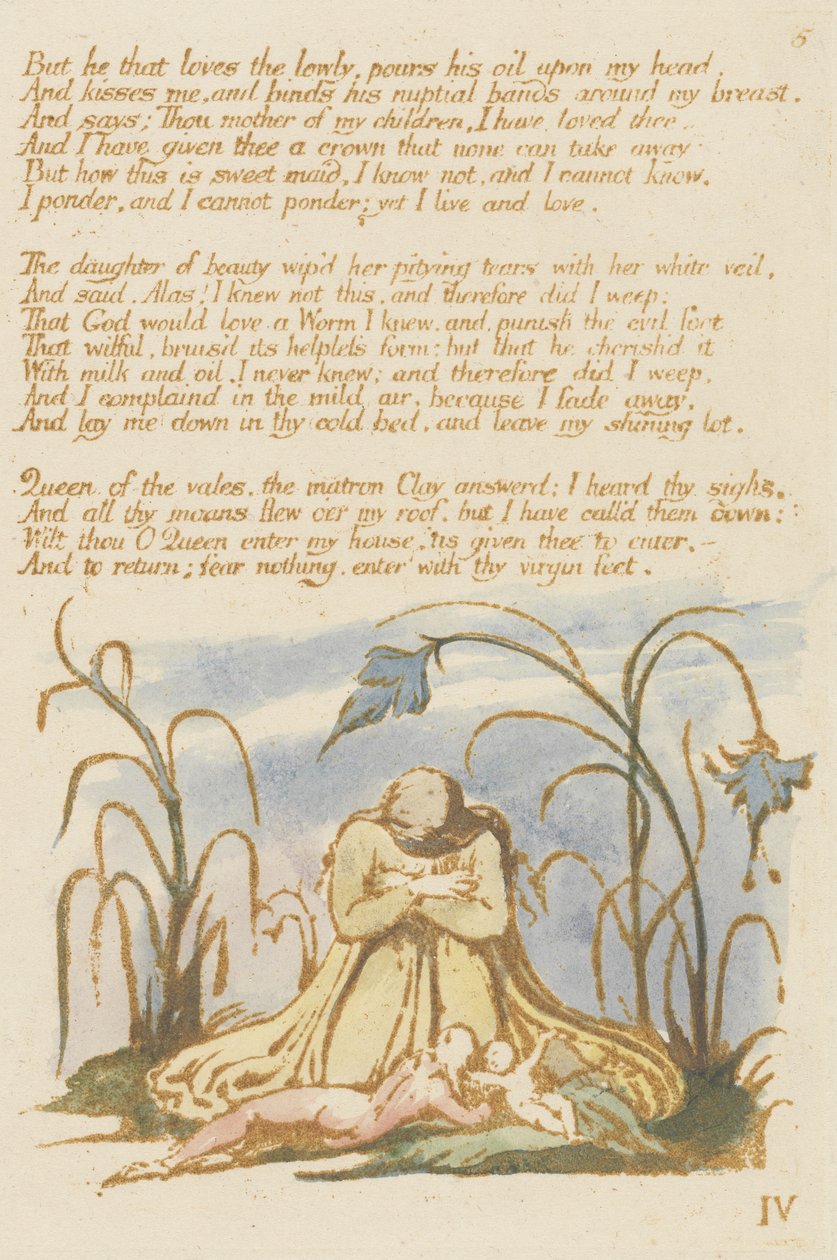 Men den, der elsker de ringe..., plade 7 fra The Book of Thel, 1789 (reliefætsning trykt i brunt med wc) af William Blake