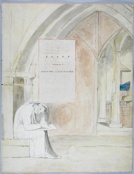 Elegi skrevet i en landlig kirkegård, design 105 fra The Poems of Thomas Gray, 1797-98 (wc med pen og blæk på papir) af William Blake