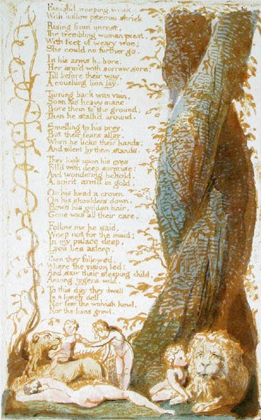 Famishd, Weeping, Weak..., planche 7 fra Songs of Innocence, 1789 (reliefradering med wc på papir) af William Blake