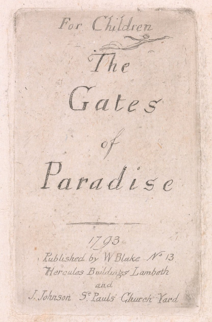 For børn. Paradisets porte, plade 2, titelside af William Blake