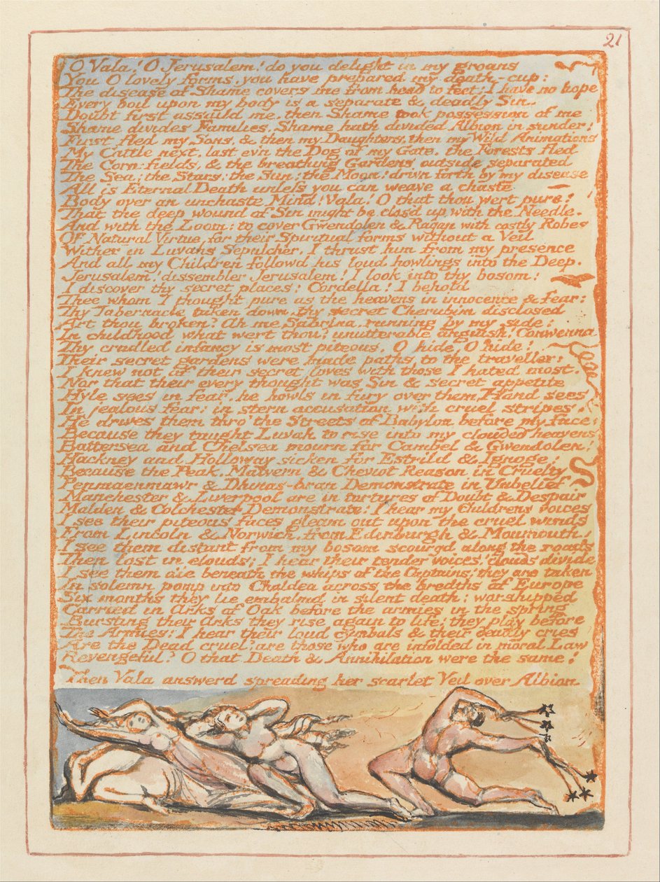 Jerusalem, Plate 21, O Close! O Jerusalem .... af William Blake