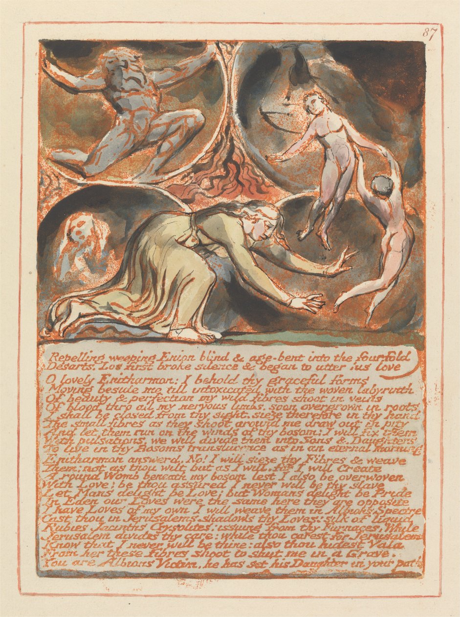 Jerusalem, plade 87, frastødende grædende Enion .... af William Blake
