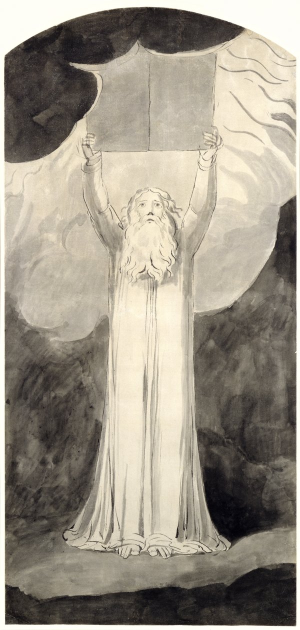 Moses modtager loven, ca. 1780 (pensel og sort blæk over grafit på papir) af William Blake