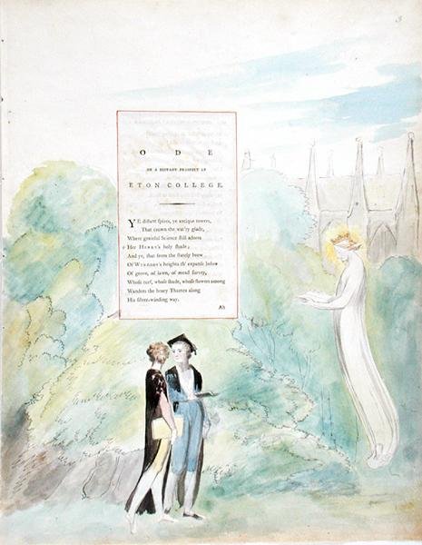 Ode on a Distant Prospect of Eton College, fra The Poems of Thomas Gray, udgivet i 1797-98 (wc og sort blæk på papir) af William Blake