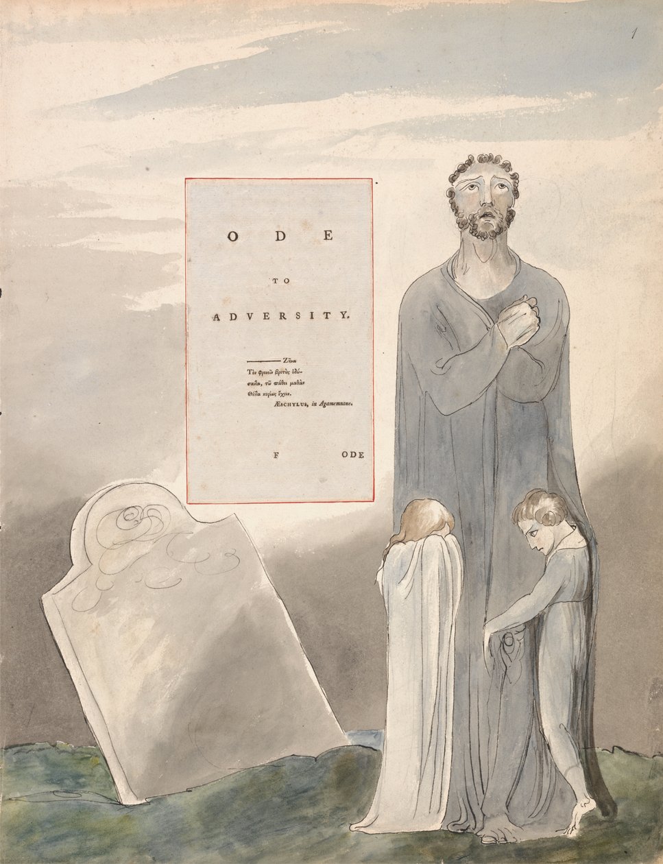 Ode til modgang, design 35 fra Thomas Grays Digte, 1797-98 (wc med pen og sort blæk på papir) af William Blake