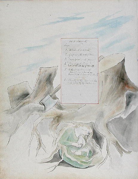 Ode to Adversity, design 36 fra The Poems of Thomas Gray, 1797-98 (wc med pen og sort blæk på papir) af William Blake