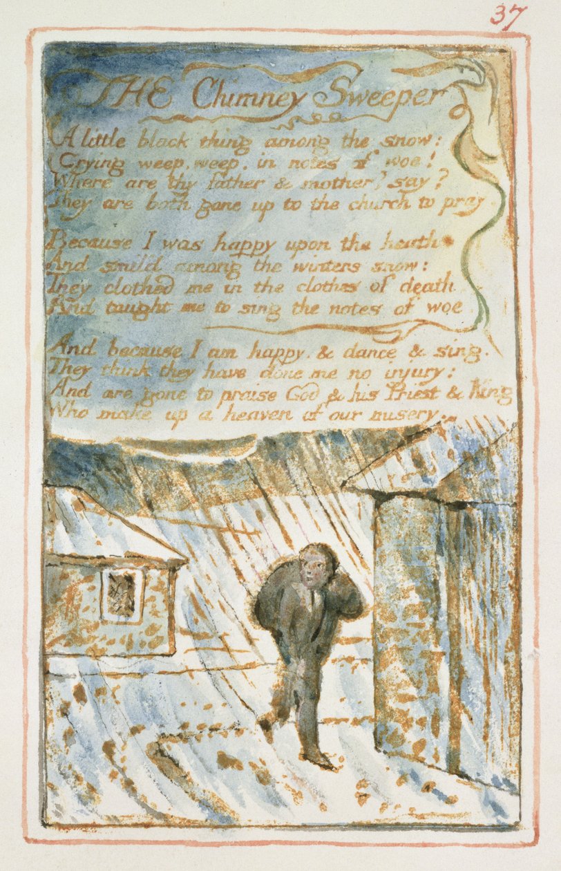 P.125-1950.pt37 Skorstensfejeren: plade 37 fra Songs of Innocence and of Experience (kopi AA) c.1815-26 (ætsning, blæk og wc) af William Blake