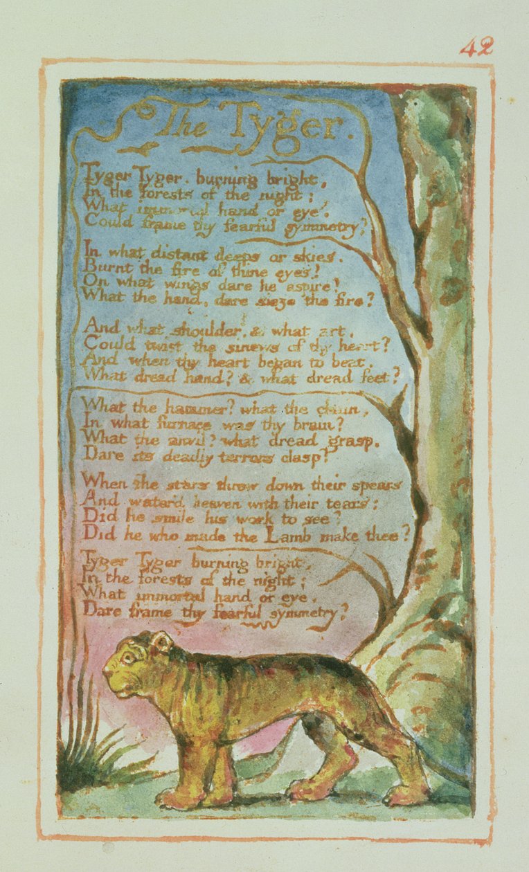 P.125-1950.pt42 Tygeren: plade 42 fra Songs of Innocence and of Experience (kopi AA) c.1815-26 (ætsning, blæk og wc) af William Blake