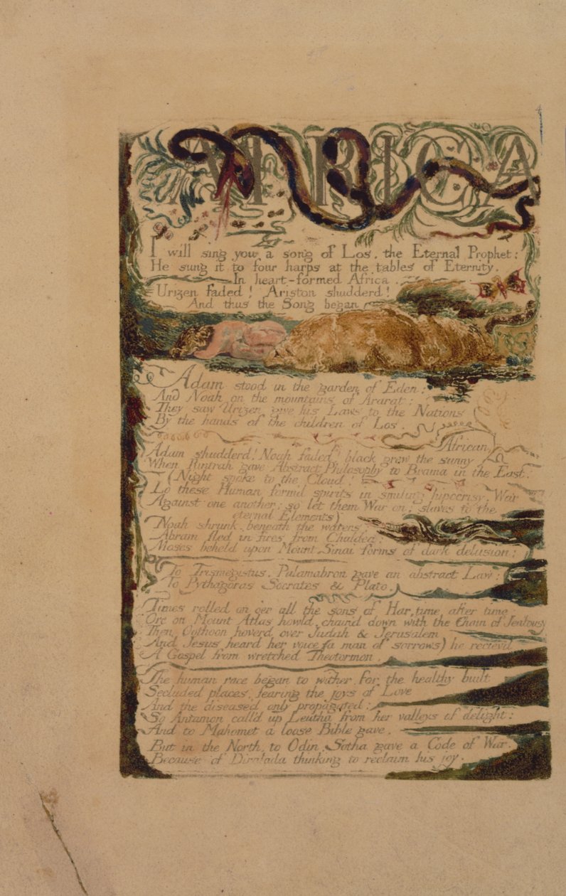 Plade 3 fra The Song of Los, kopi B, i samlingen af Library of Congress. af William Blake