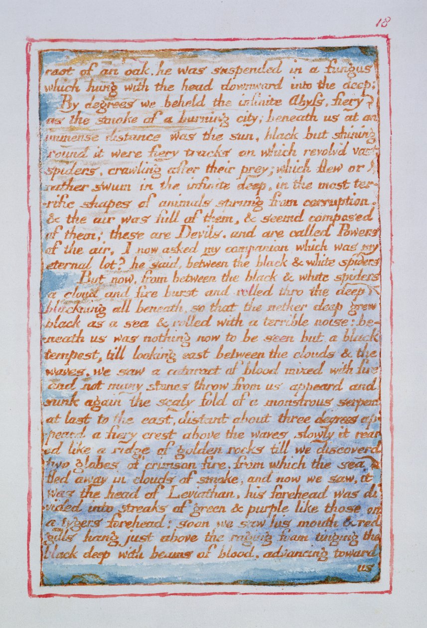 Roden af en eg, han var suspenderet i en svamp..., tekst fra The Marriage of Heaven and Hell, ca. 1790-3 (reliefætsning færdig i pen og wc) af William Blake