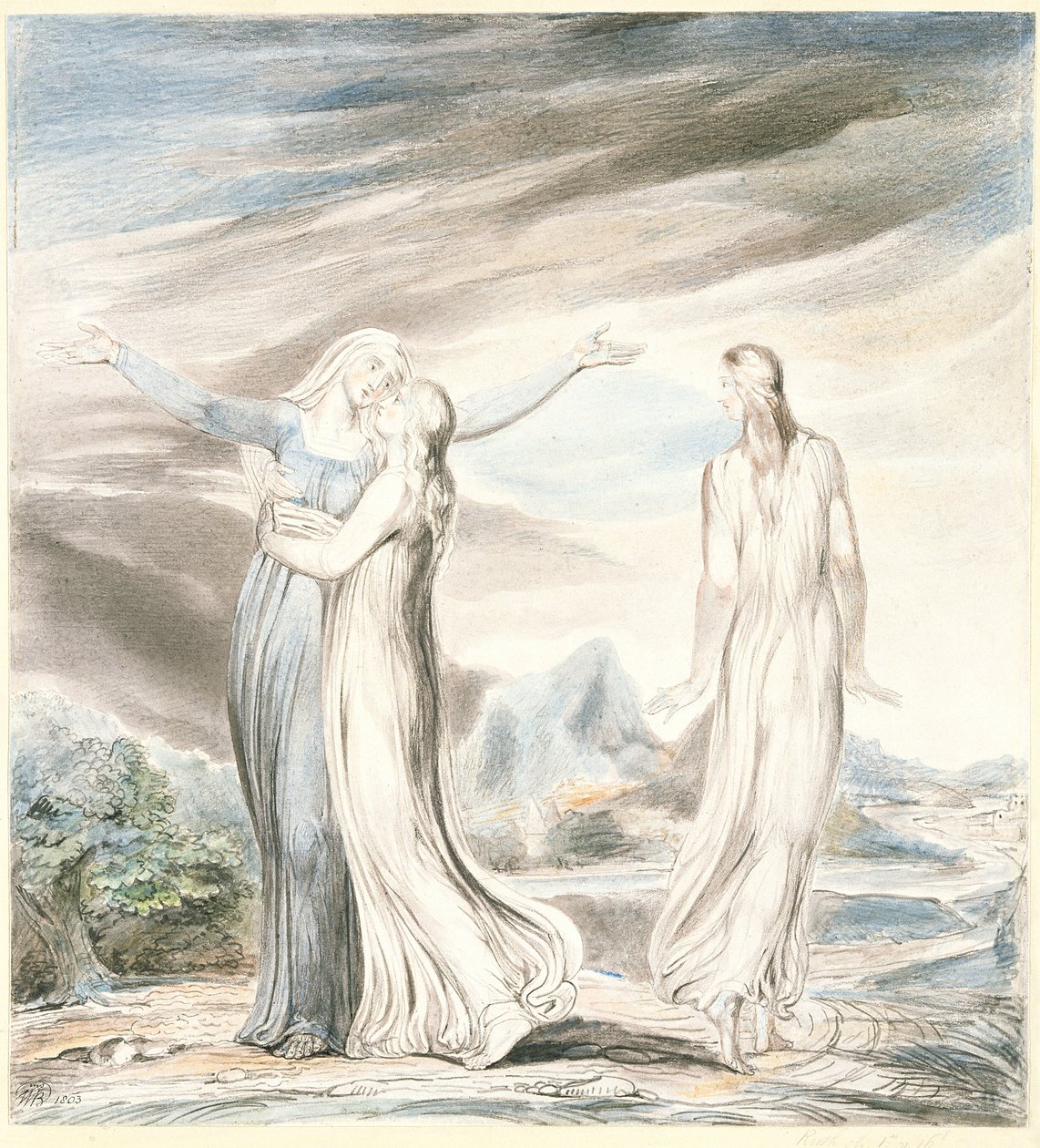 Ruth the Dutiful Daughter Daughter in Law, 1803 (blyant og wc på papir) af William Blake