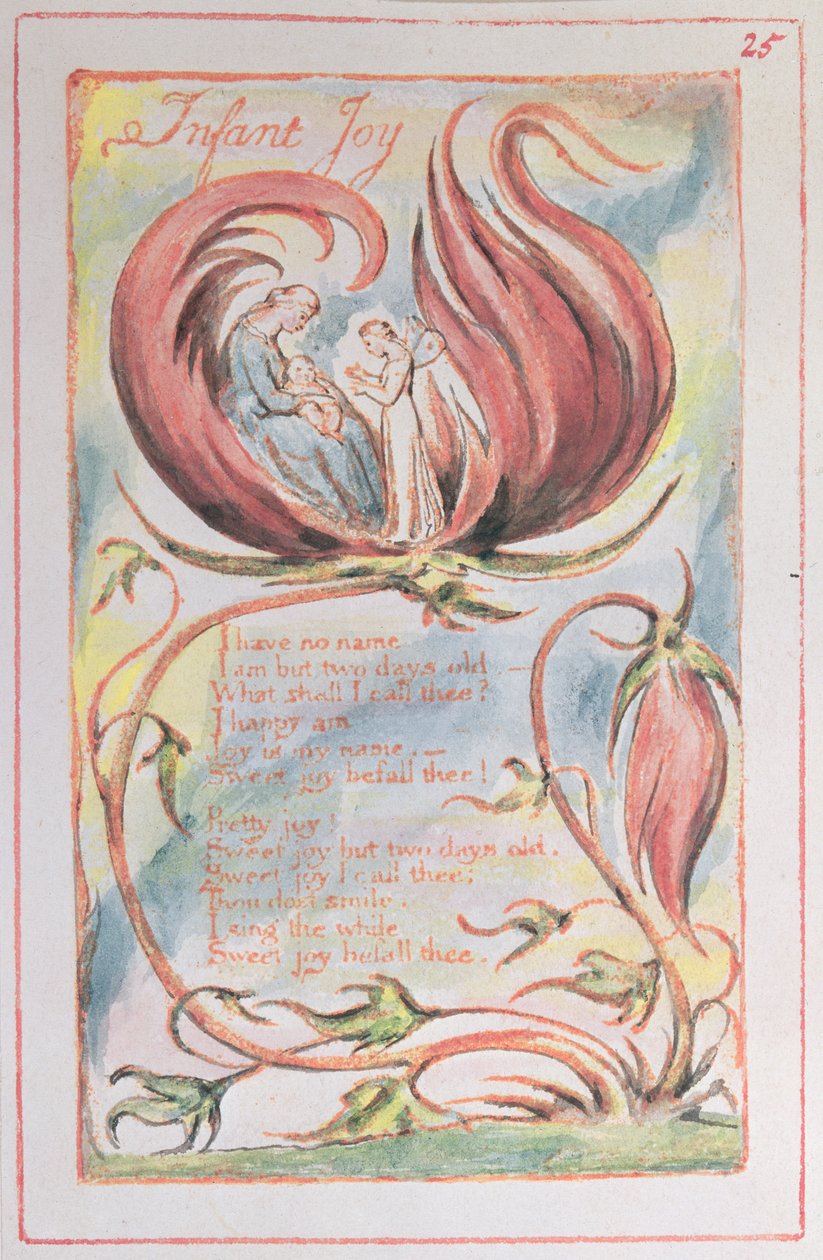 Sange om uskylden; Barnets glæde, 1789 (reliefætsning farvet med wc) af William Blake