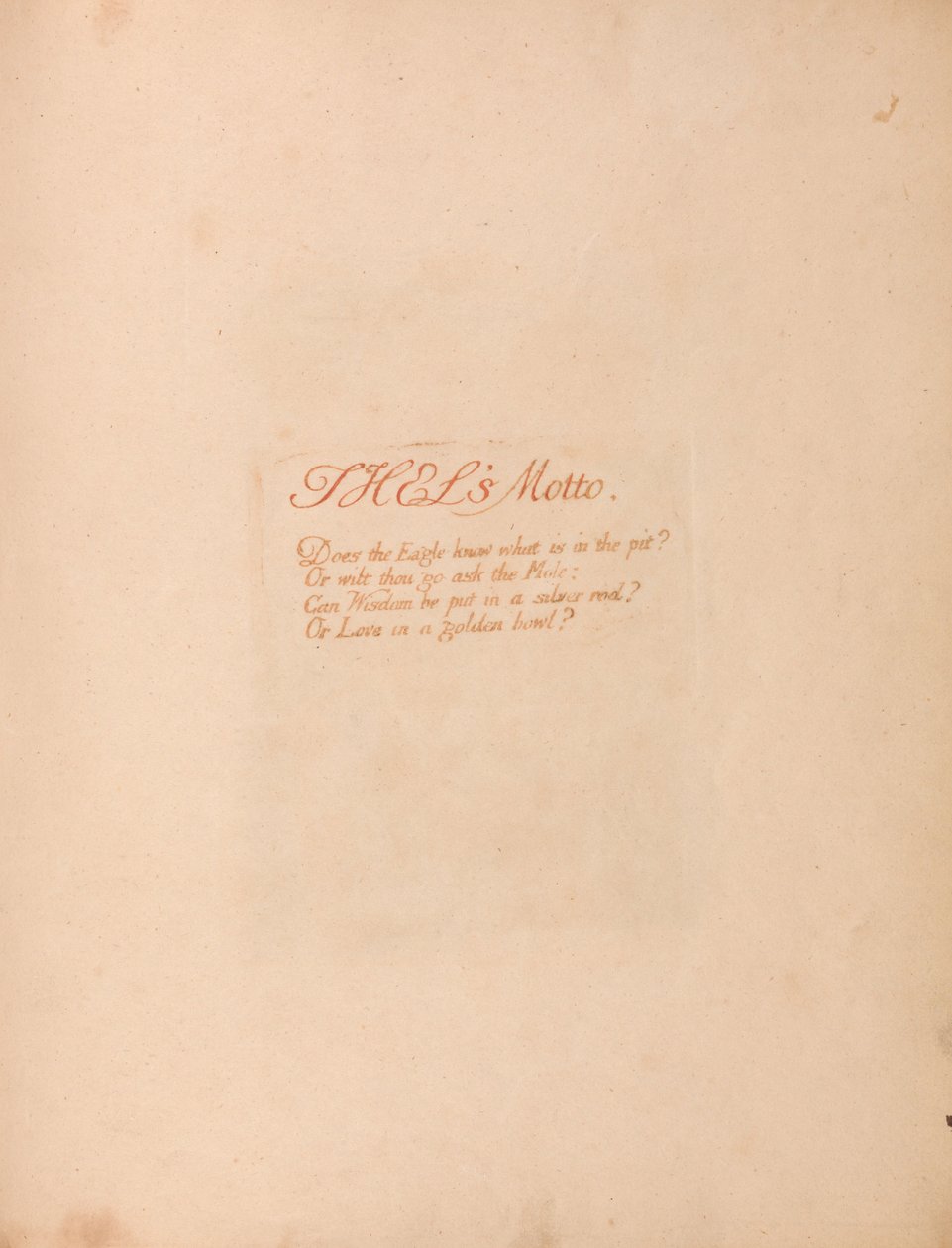 Thels Bog, Plade 1, Thels Motto. . . . af William Blake
