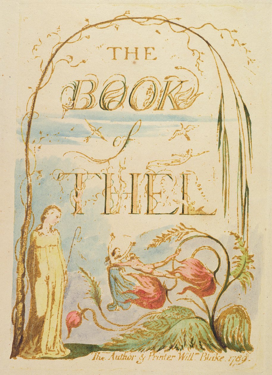 The Book of Thel, plade 2 (Titelside), 1789 (reliefradering med pen og wc) af William Blake