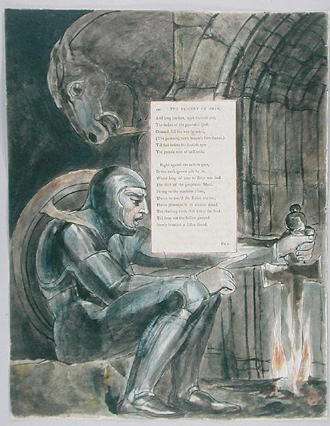 The Descent of Odin, design 80 fra The Poems of Thomas Gray, 1797-98 (wc med pen og blæk på papir) af William Blake