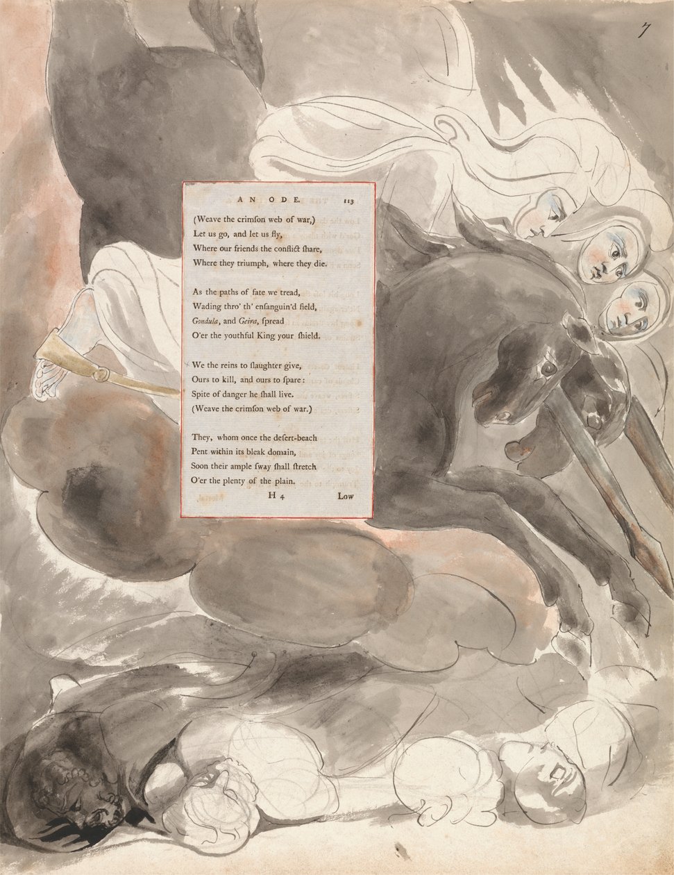The Fatal Sisters, design 63 fra The Poems of Thomas Gray, 1797-98 (wc med pen og blæk på papir) af William Blake