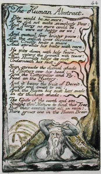 The Human Abstract, plade 44 (Bentley 47) fra Songs of Innocence and of Experience (Bentley Copy L) 1789-94 (reliefradering med pen & wc på papir) af William Blake