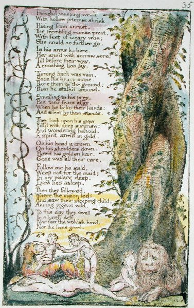 The Little Girl Found, plade 35 (Bentley 36) fra Songs of Innocence and of Experience (Bentley Copy L) 1789-94 (reliefradering med pen og wc) af William Blake