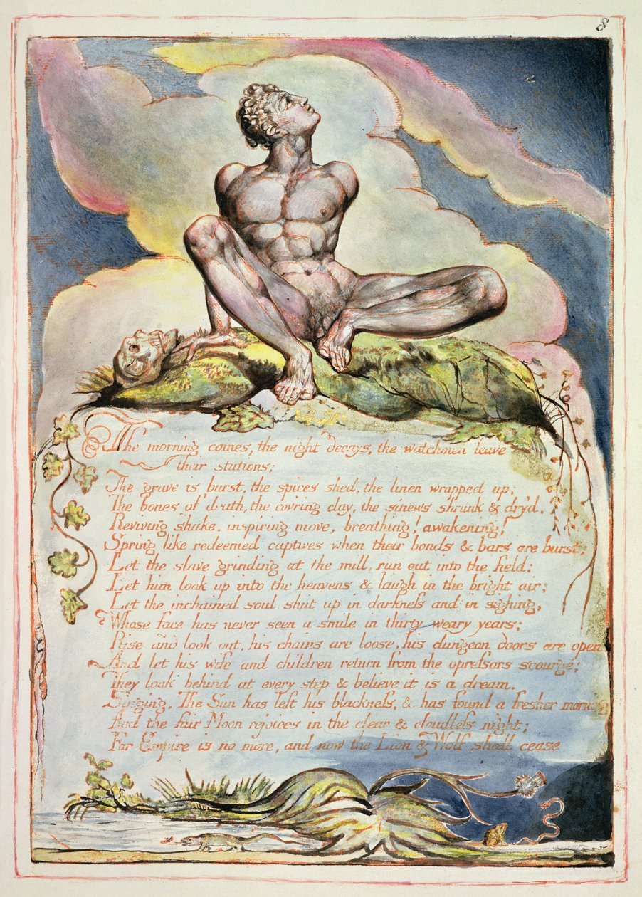Morgenen kommer, planche 6 fra "America, a Prophecy", 1793 (reliefradering og wc på papir) af William Blake