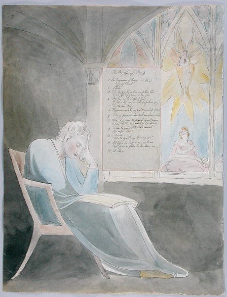 The Progress of Poesy, design 42 fra The Poems of Thomas Gray, 1797-98 (wc med pen og sort blæk på papir) af William Blake