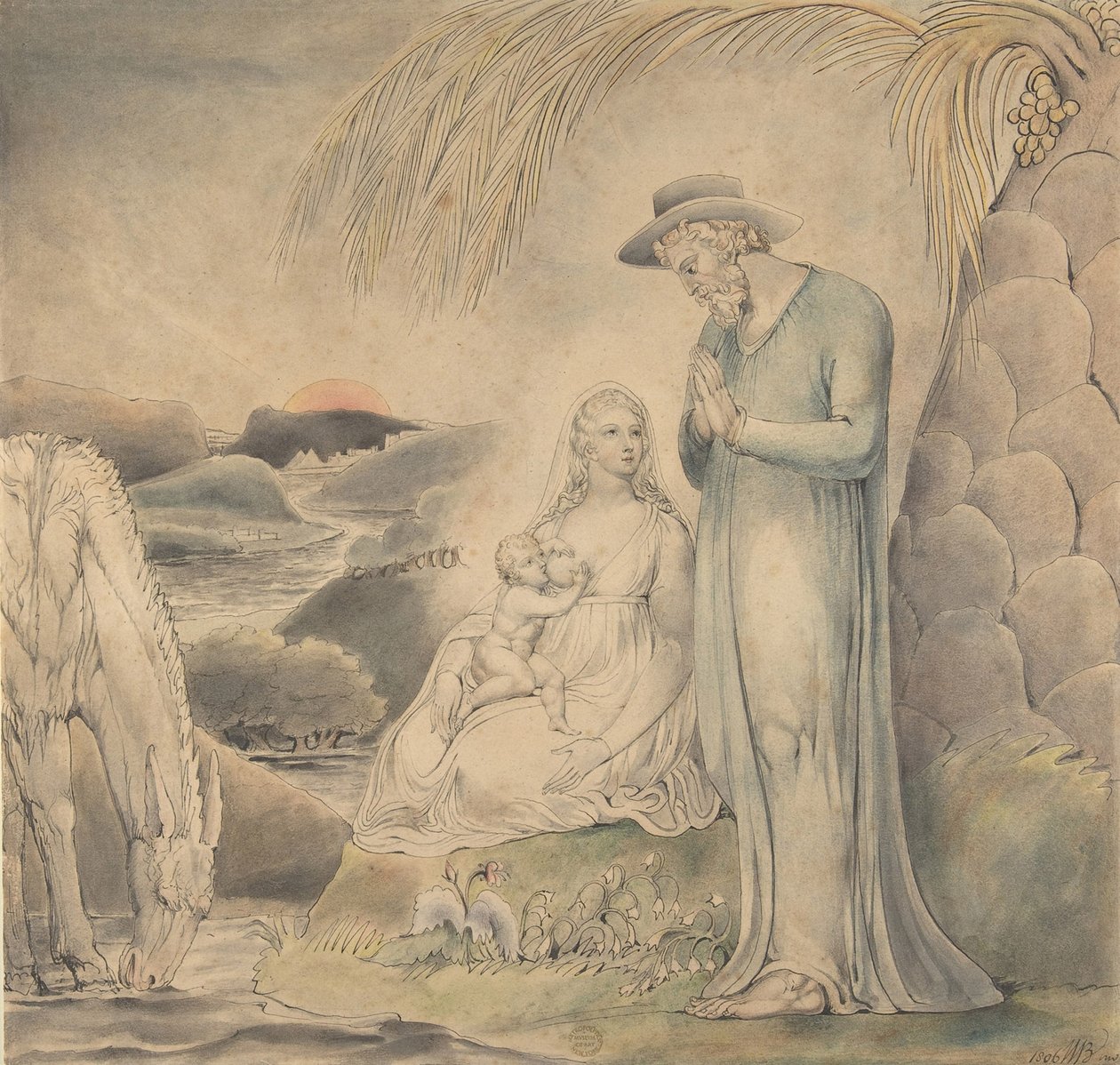 The Rest on the Flight into Egypt, 1806 (wc, pen og sort blæk over grafit) af William Blake